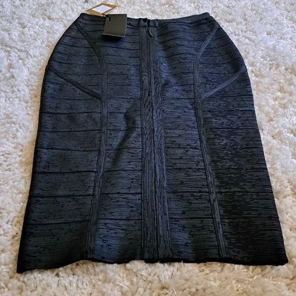 ALBERTO MAKALI Black Metallic Bandage Bodycon Midi Skirt With‎ Zipper Size M - Picture 3 of 7